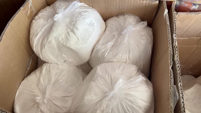 Baking ingredient flour packages in clear plastic bags