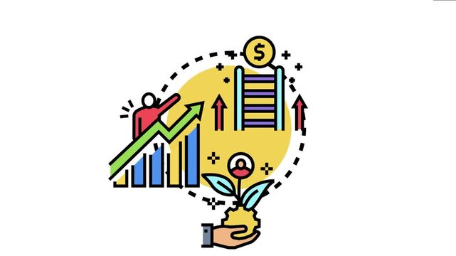 Individuals growing skills and knowledge, elevating their professional career, and reaching higher earnings through continuous learning, personal talent, and advancement