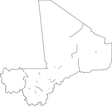 Black and white outline map of mali country illustration