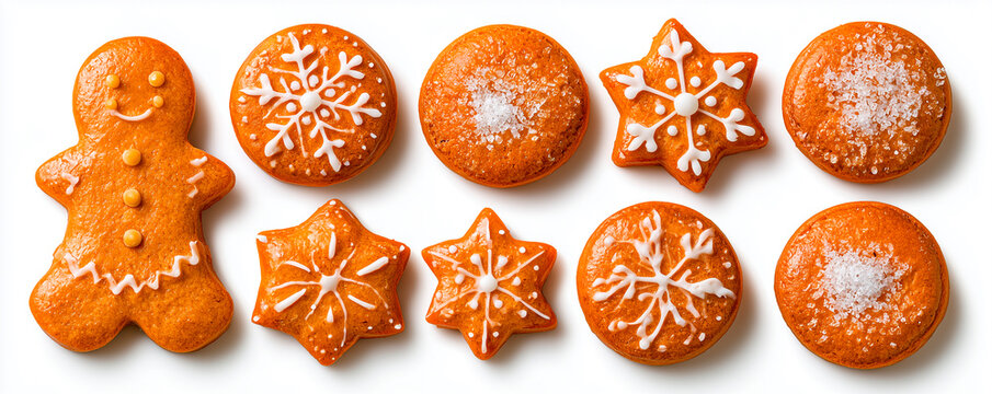 Set of christmas homemade gingerbread cookies isolated on the white background