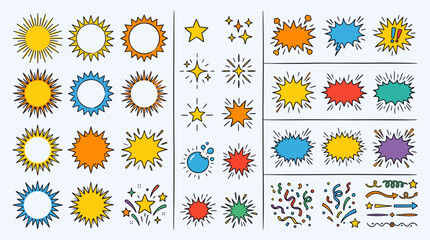 Comic Book Explosion Starburst and Retro Pop Art Doodle Vector Set © PYARA