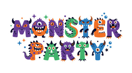 Fototapeta premium Monster Party Fun Cartoon Alphabet Typography Design