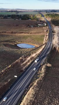 Aerial View of Rural Highway Through Australian Countryside Near Tenterfield