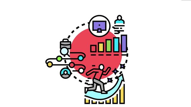 Person running up a growing bar chart, symbolizing business career development, professional growth, and progress on a successful employment path towards achieving goals and reaching top positions