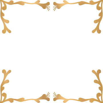 Gold floral corner frame luxury vintage border ornament isolated on transparent background