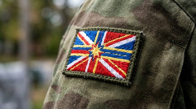 Embroidered Union Jack Flag Patch on Camouflage Military Uniform