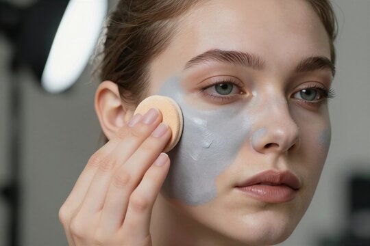Captures Close Of Individual Engaged In Act Applying Makeup Person To Fair Skin With Subtle Freckles Indicating Youthfulness