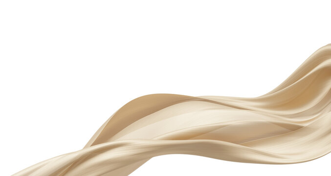Beige gold sheer chiffon fabric flowing isolated on transparent background with copy space 3D render