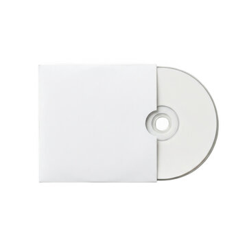 Blank white cd case with disc partially pulled out, isolated on transparent background
