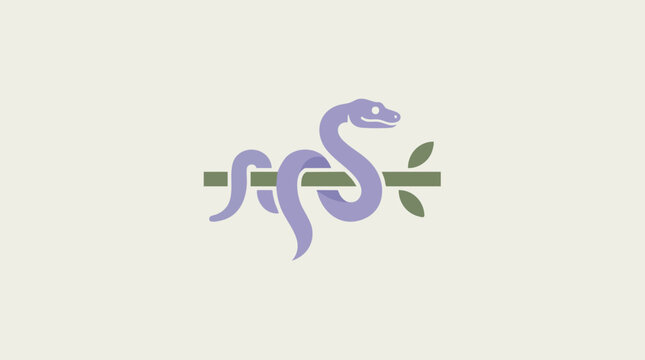 Purple Snake Coiled on Green Branch Minimalist Vector Illustration