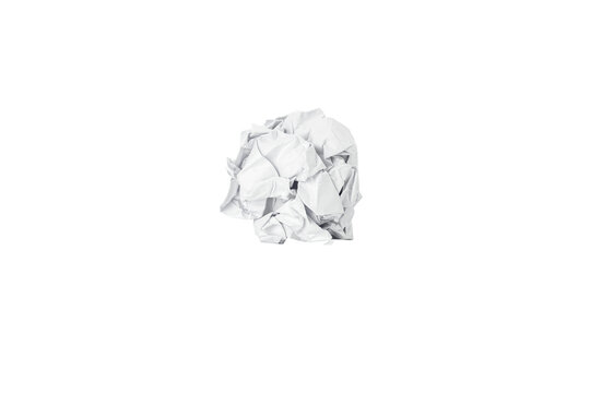 Single crumpled white paper ball isolated on white background with clipping path.