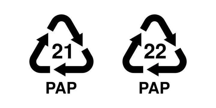 Black PAP Paper Recycling Symbols with Material Identification Codes 21 and 22