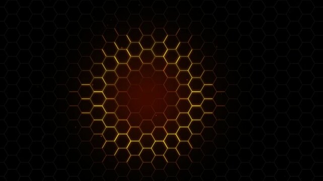Abstract dark background with glowing orange honeycomb pattern