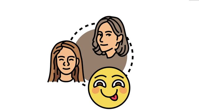 Various expressions of happiness and positive feelings depicted through different human faces and an emoticon, highlighting the diverse ways people communicate their joy