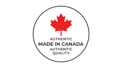 Fototapeta premium Authentic Made in Canada Stamp, Round Canadian Quality Label, Red Grunge Canada Emblem