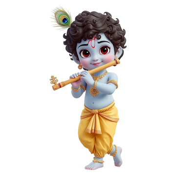 charming little krishna playing flute 
