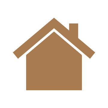 Brown house icon featuring a classic pitched roof and chimney for real estate and architecture projects.