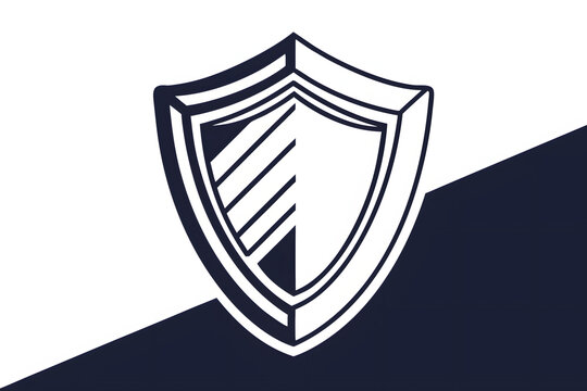 Shield logo icon with metallic texture and sharp edges on diagonal background for security branding.