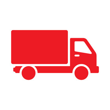 Red delivery truck icon isolated on transparent background for urgent freight and cargo shipping.