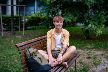 Fototapeta premium Male college student starting new academic year.
