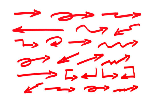 Collection of red sketched arrows pointing in various directions style