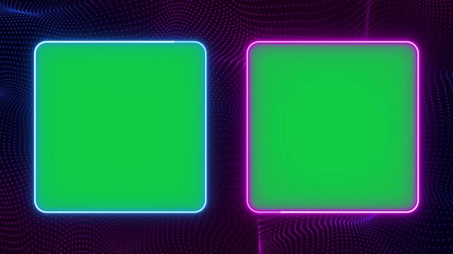 Split Screen Neon Lights Frames  Green Screen animation,Blue and Pink Glowing Border Guest and  Comparison Duo Videos Stream ,social media isolated motion design element
