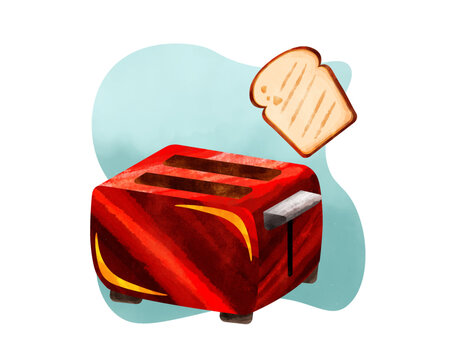 Red Toaster With Toast Bread Isolated Kitchen Appliance Illustration