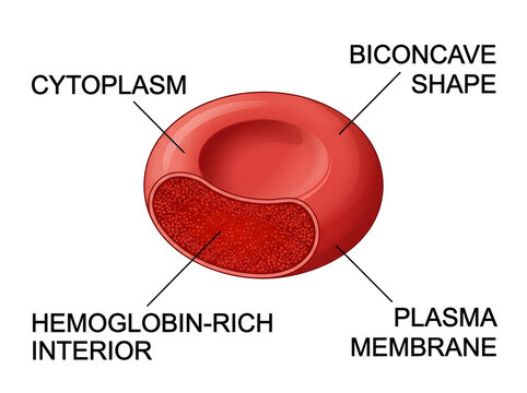 Red blood cell with labeled parts diagram isolated on white background