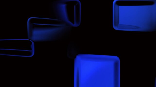 Abstract dark glass animation with floating blue transparent shapes glowing edges and smooth futuristic motion.