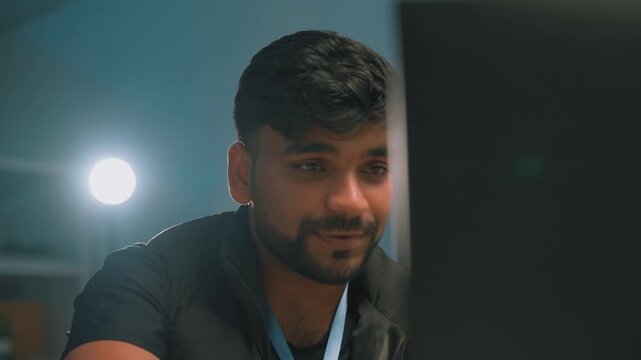 Indian programmer working on complex software development in his home office. Software developer, Artificial intelligence, Programming and Computer coding