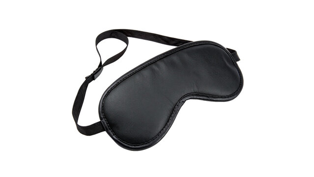 Black satin sleep mask for eyes comfort isolated on transparent background for travel and healthy sleeping.