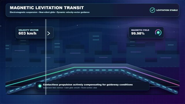 Maglev Train High-Speed Magnetic Levitation Transit System Blueprint Animation