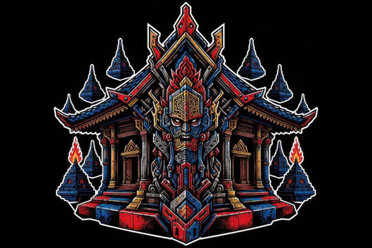 Cyber Javanese Heritage Joglo Metal Vector T-shirt Design