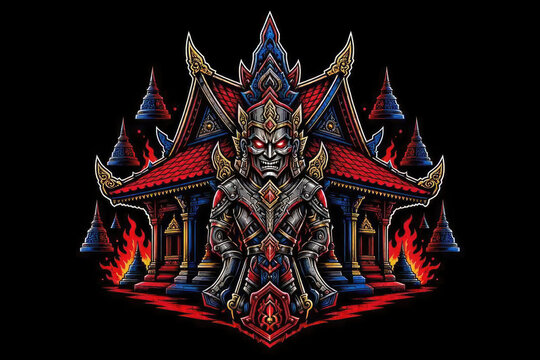 Cyber Javanese Heritage Joglo Metal Vector T-shirt Design
