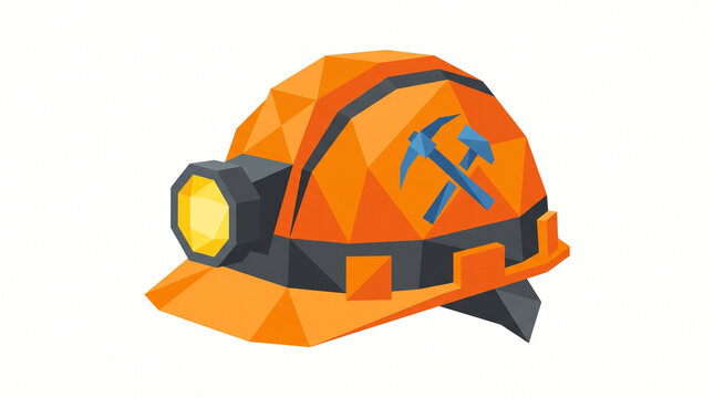 Low Poly Miner Hard Hat with Headlamp and Pickaxe Icon