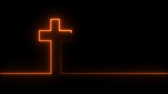 Glowing neon Cross and come and worship text in thin lines style Motion graphics of concept animation 4k video
