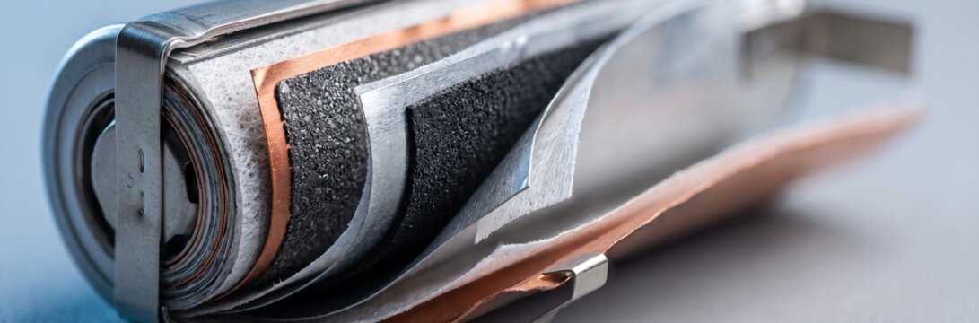 macro cross section of cylindrical lithium ion battery layers