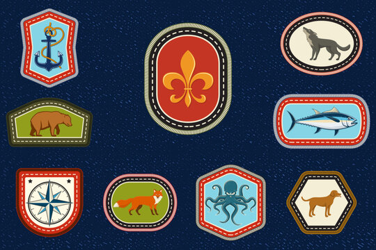 Scout Adventure Badge Collection with Vintage Embroidery Patches, Wildlife, Fishing, Camping and Outdoor Achievement Emblems