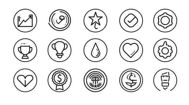 Core values web icons set. Core value - simple thin line icons collection. Containing goals, responsibility, performance, accountability, will to win, quality, teamwork and more. Simple web icons 