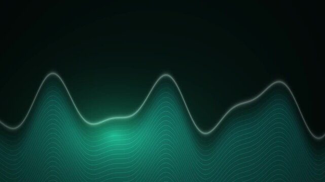 Abstract dark background with glowing green sound wave equalizer lines motion graphic