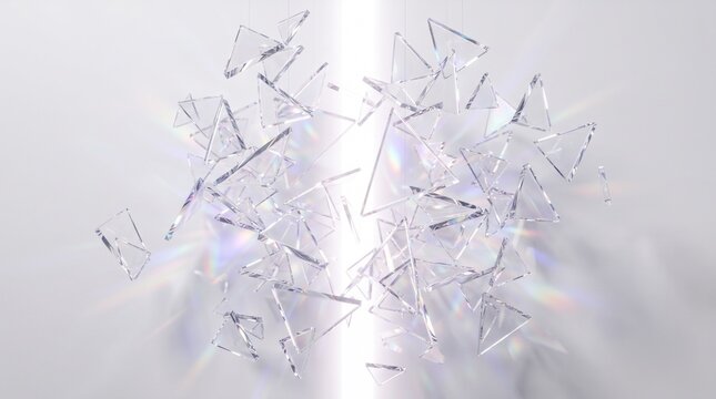 Glass shards floating around light