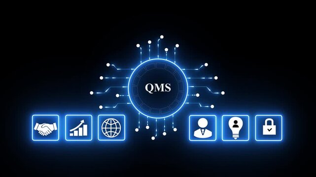 quality management system concept.business and industrial technology concept. QMS.4k animation video.