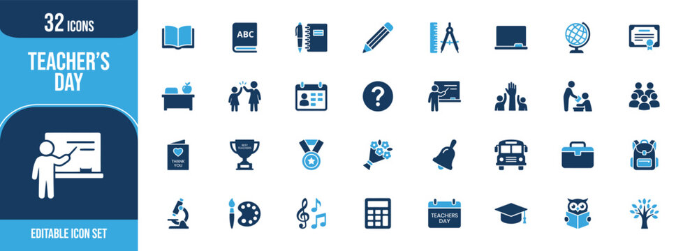 Teachers day icon set for education and school themes