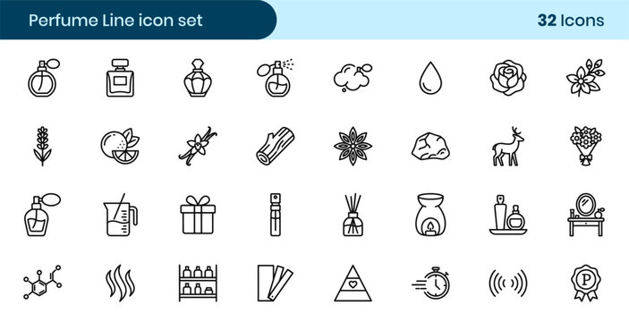 Perfume and fragrance line icon set
