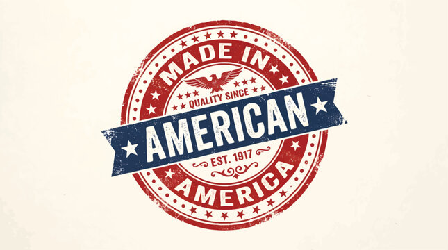 made in usa stamp, American Quality Since 1817 Eagle Badge | Made in America Vintage Blue Banner Stamp | Red and Blue American Eagle Label