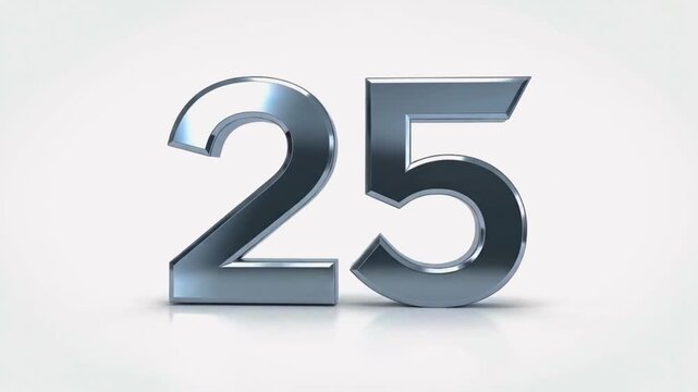 Shiny Metallic Silver 3D Number 25 Motion Video for 25th Celebration Event