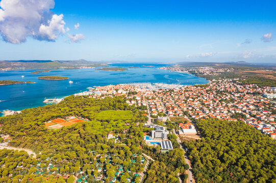 Aerial view of popular touristic destination Biograd na Moru on Adriatic sea in Croatia