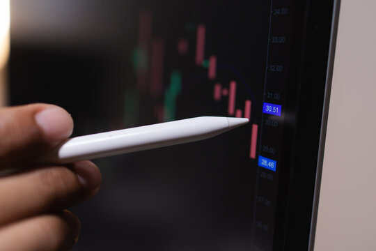 Professional trader analyzing stock market charts on laptop, tablet, and monitor while reviewing candlestick patterns, technical indicators, and market trends to support informed investment decisions.
