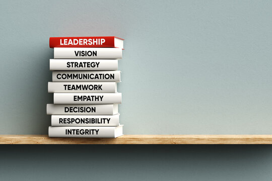 Leadership book stack showing essential business skills