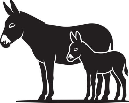 donkey and foal silhouette standing together farm animal illustration vector